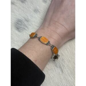Waldeck Johnson WJ Southwest Sterling Silver Orange Spiny Oyster Bracelet 925
